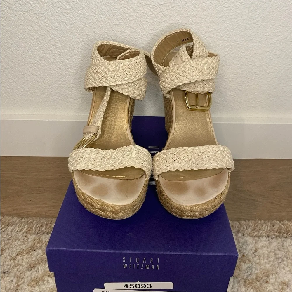 Stuart Weitzman Cream Braided Espadrille Wedge Sandals - Picture 3 of 6